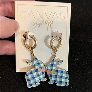 Canvas Style Blue Checkered Bunny Earrings